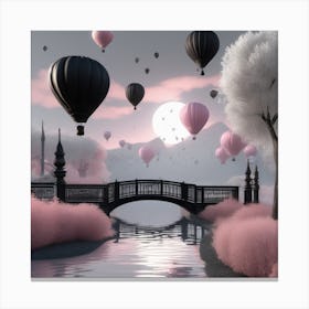 Pink Balloons In The Sky Landscape Canvas Print