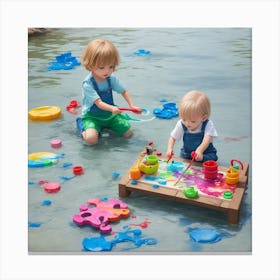Two Children Playing In The Water Canvas Print