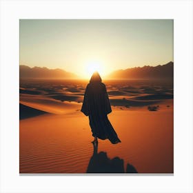 Silhouette Of A Man Walking In The Desert Canvas Print