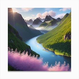 Landscape Of Mountains And Flowers Canvas Print