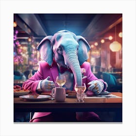 Elephant At A Restaurant in neon lights Canvas Print
