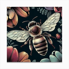 Bees And Flowers Canvas Print