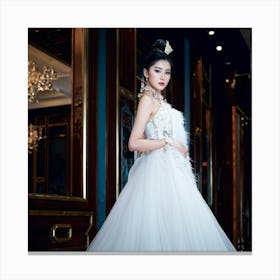 Asian Elegance Personified As A Lady Poised In High End Attire High Fashion Venue Ambient Lighting (4) Canvas Print