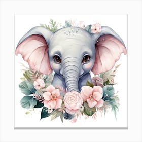 Baby Elephant With Flowers Canvas Print