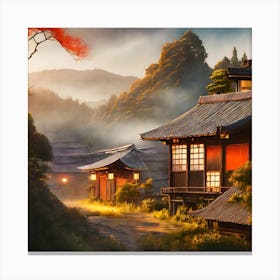 Firefly Rustic Rooftop Japanese Vintage Village Landscape 17630 Canvas Print