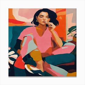 Girl Sitting On A Couch Canvas Print