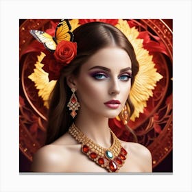 Beautiful Woman With Jewelry And A Butterfly Canvas Print