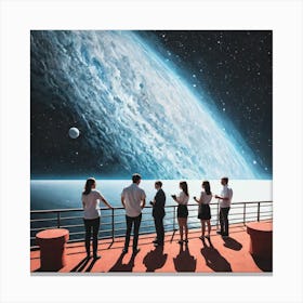 Group Of People Standing On A Deck Canvas Print