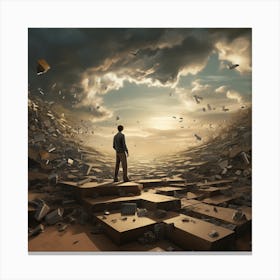 Man Looking At A Pile Of Bricks Canvas Print