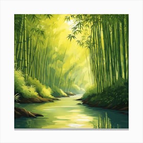 A Stream In A Bamboo Forest At Sun Rise Square Composition 24 Canvas Print