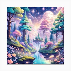 A Fantasy Forest With Twinkling Stars In Pastel Tone Square Composition 259 Canvas Print