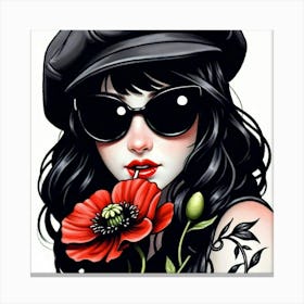 Tattooed Girl With Poppy Canvas Print