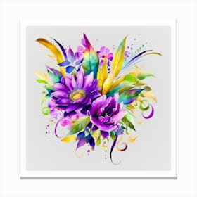 Watercolor Mardi Gras Flower Bouquets 22 Canvas Print