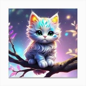 Cute Kitten On A Tree Branch 5 Canvas Print