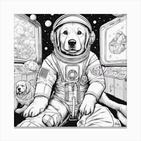 A Golden Retriever Puppy In Cosmonaut Suit Wandering In Space 5 Canvas Print