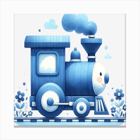 Blue Watercolor Train Canvas Print