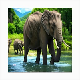 Elephants In The Water 1 Canvas Print