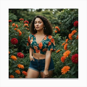 Girl In A Flower Garden Canvas Print