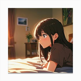 Anime Girl Laying In Bed Canvas Print