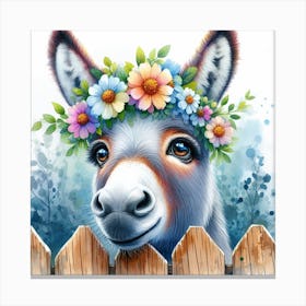Donkey With Flowers 3 Canvas Print