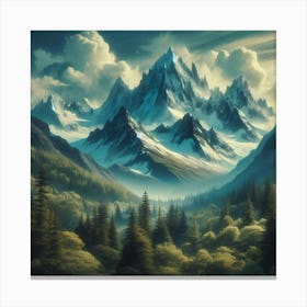 Mountain landscape with tall snowy peaks Canvas Print