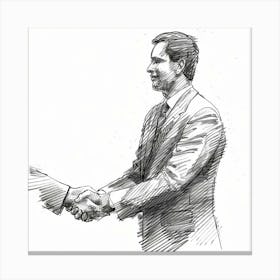 Sketch Of Two Men Shaking Hands Canvas Print