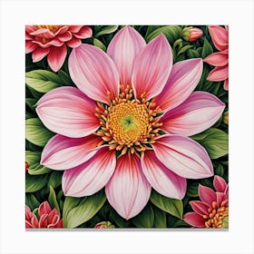 Dahlias, Illustrate A Close Up Of A Blooming Flower With Intricate Canvas Print