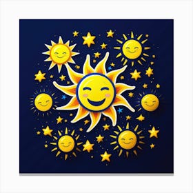 Lovely smiling sun on a blue gradient background 7 Canvas Print