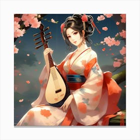 Japanese Geisha with musical instrument 1 Canvas Print