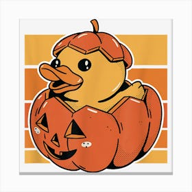 Adorable Rubber Ducky In Halloween Jack O Lantern Canvas Print