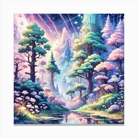 A Fantasy Forest With Twinkling Stars In Pastel Tone Square Composition 50 Canvas Print