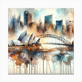 Watercolor Skyline Sydney Canvas Print