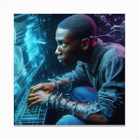 Young Man Using A Computer Canvas Print