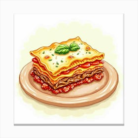 A Whimsical Watercolor Of A Savory And Flavorful Vegetable Lasagna With Layers Of Cheese And Meat Sauce Canvas Print