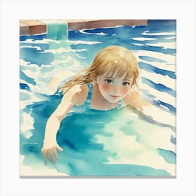 Girl Swimming In The Pool Canvas Print