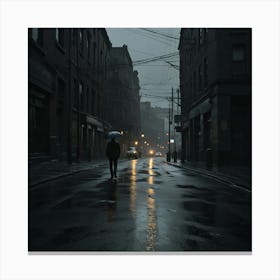 Man Walking Down A Street At Night Canvas Print