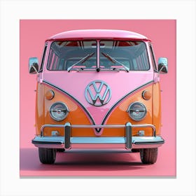 Vw Bus On Pink Background Canvas Print