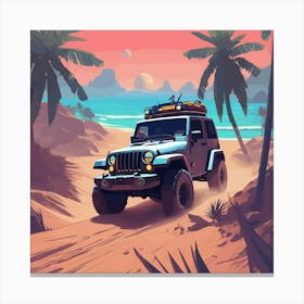 Jeep On The Beach Canvas Print