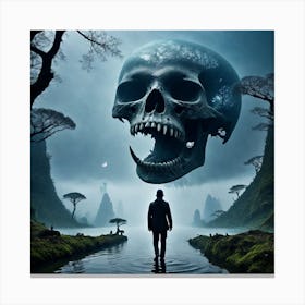 Man In Front Of A Skull Canvas Print