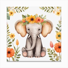 Floral Baby Mammoth Nursery Illustration (6) Canvas Print