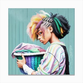 Girl Holding A Basket of Laundry Canvas Print