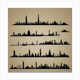 City Skyline Silhouettes Canvas Print