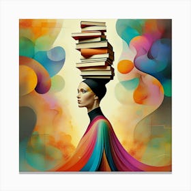 Woman in Abstract Motion with Vibrant Books Canvas Print