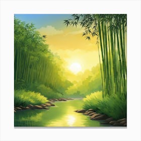 A Stream In A Bamboo Forest At Sun Rise Square Composition 306 Canvas Print