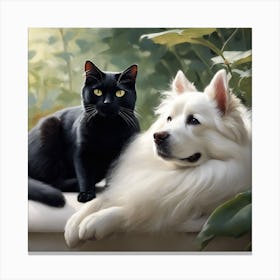 Black Cat And White Dog 1 Canvas Print