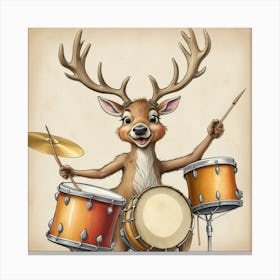 Deer Playing Drums 2 Canvas Print