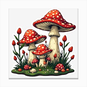 Mushrooms And Tulips Canvas Print