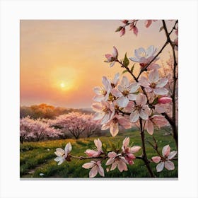 Sunset Blossom Glow Blossoming Cherry Blossoms Canvas Print