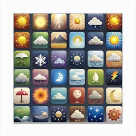 Set Of Colorful Weather Icons In Square Frames Canvas Print