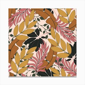 Fashionable Seamless Tropical Pattern With Bright Pink Green Flowers Canvas Print